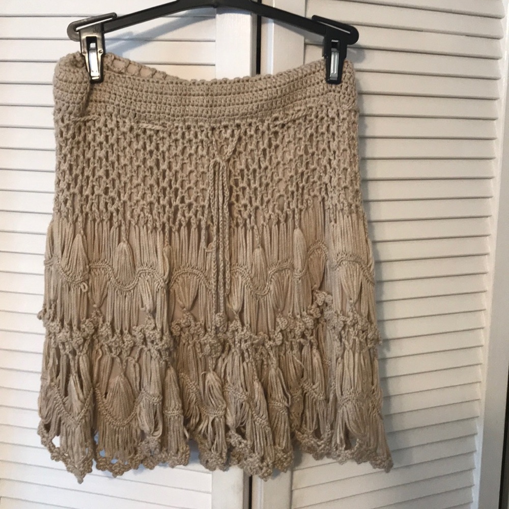 Tan crocheted skirt with tan lining